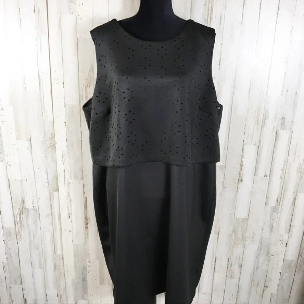 Metaphor Twofer Eyelet Cutout Black Dress LBD 3X